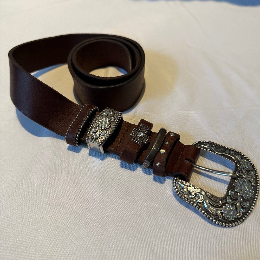 Brown Leather Western Decorative Buckle Belt